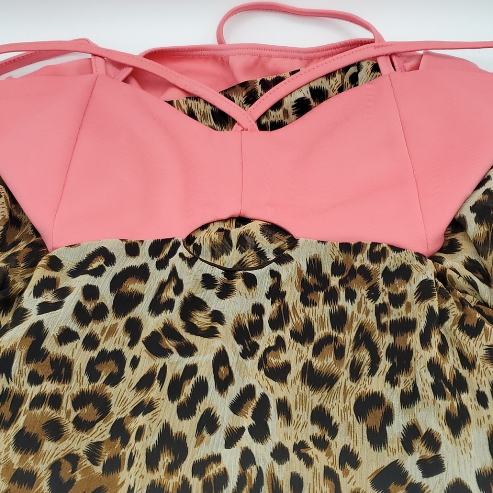 Pink Coral & Leopard Cut Out High Low Dress
